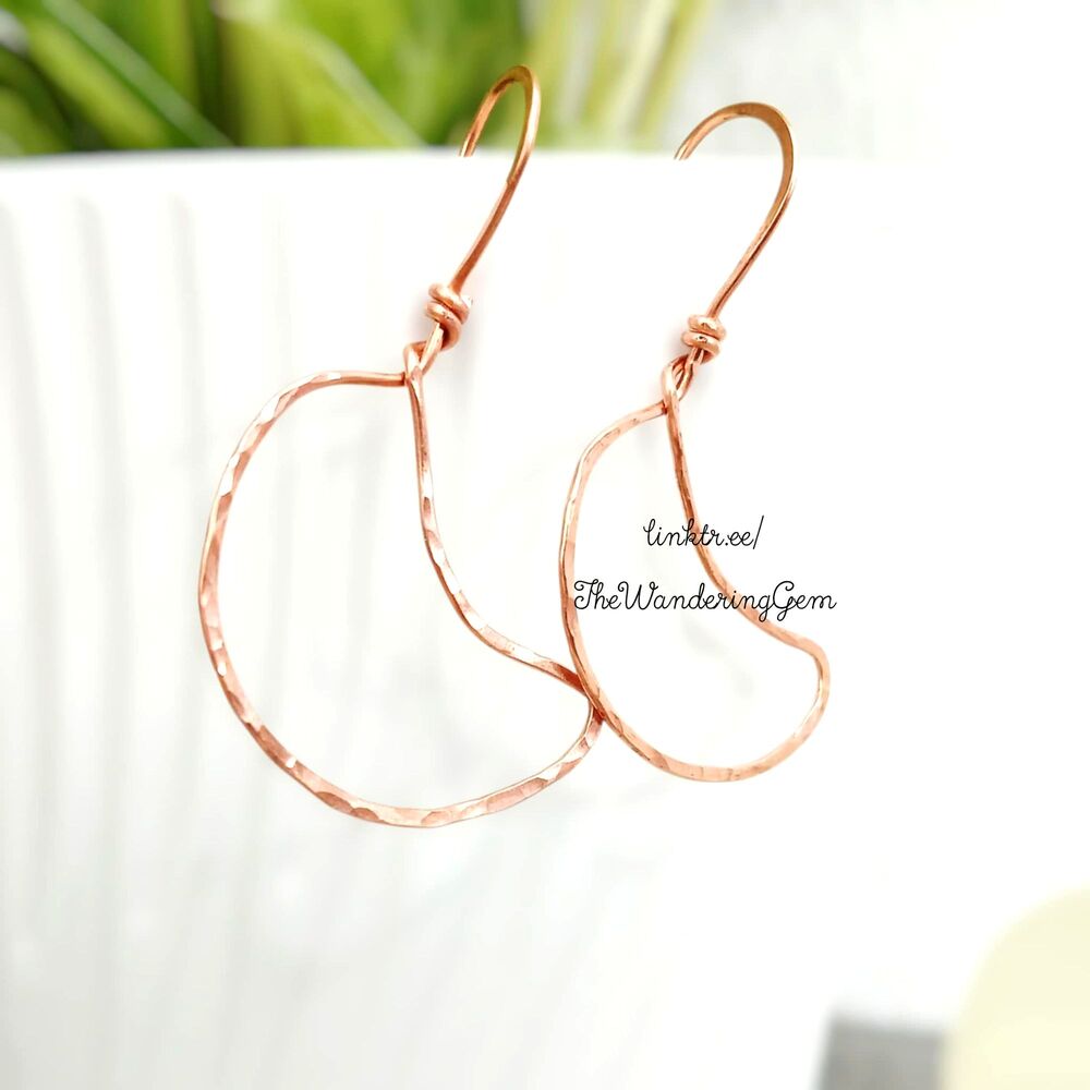 BOGO EARRINGS Upcycled Hammered Copper Crescent Moon Dangle Earrings, 2.5"